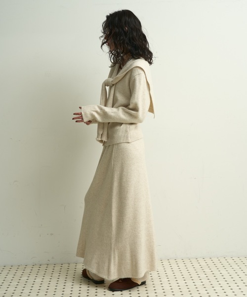 Lutim by u（ルチバイユー）の「【3点セット】Stole knit setup / ストール付きニットセットアップ（ワンピース・レディース・チャコールグレー/アイボリー/ブラウン・FREE）」の7枚目の写真