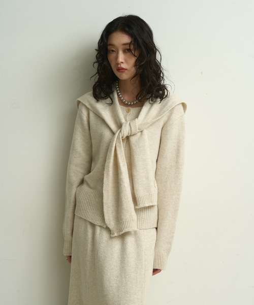 Lutim by u（ルチバイユー）の「【3点セット】Stole knit setup / ストール付きニットセットアップ（ワンピース・レディース・チャコールグレー/アイボリー/ブラウン・FREE）」の9枚目の写真