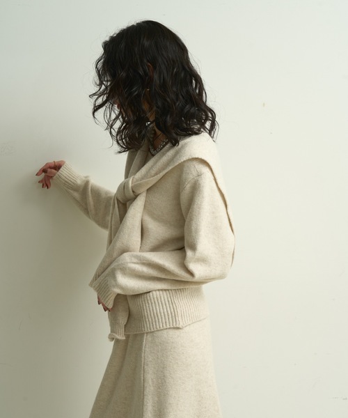 Lutim by u（ルチバイユー）の「【3点セット】Stole knit setup / ストール付きニットセットアップ（ワンピース・レディース・チャコールグレー/アイボリー/ブラウン・FREE）」の10枚目の写真