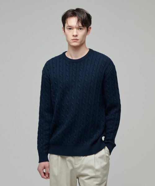 MUSINSA STANDARD(ムシンサスタンダード)の「ケーブルクルーネックニット【ネイビー】(ニット/セーター・メンズ・その他・SMALL/MEDIUM/LARGE/X-LARGE/XX-LARGE)」の1枚目の写真