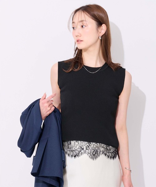UR'S(ユアーズ)の「ヘムレースノースリーブニット(ニット/セーター・レディース・ブラック/オフホワイト・L/M/S)」の17枚目の写真
