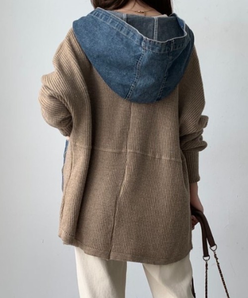 ABITOKYO（アビトーキョー）の「デニムドッキングフーディニットパーカー（パーカー・レディース・アイボリー/チャコールグレー/モカ/ブラック・FREE）」の17枚目の写真