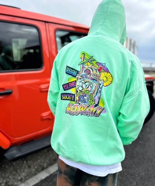 URBAN ISLAND SOCIETY(アーバンアイランドソサエティ)の「【URBAN ISLAND SOCIETY/アーバンアイランドソサエティ】UIS MAITAI HOODIE/パーカー プルオーバー スウェット ハワイアン トロピカル グラフィック(パーカー・メンズ・ブラック/オレンジ/ライム・SMALL/MEDIUM/LARGE/X-LARGE)」の2枚目の写真
