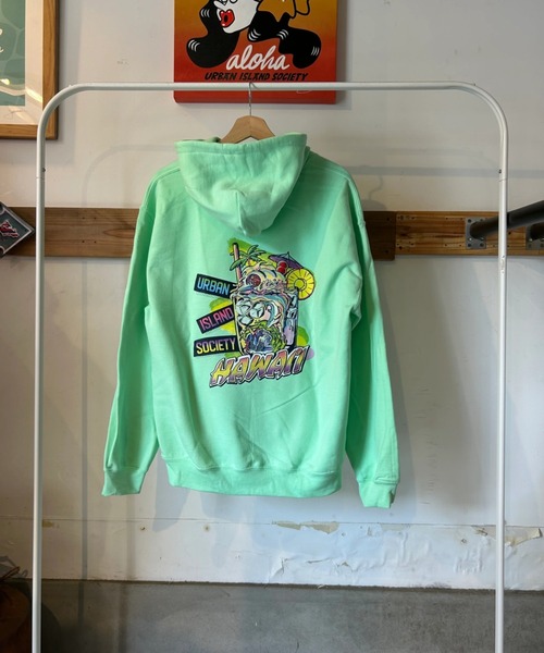 URBAN ISLAND SOCIETY(アーバンアイランドソサエティ)の「【URBAN ISLAND SOCIETY/アーバンアイランドソサエティ】UIS MAITAI HOODIE/パーカー プルオーバー スウェット ハワイアン トロピカル グラフィック(パーカー・メンズ・ブラック/オレンジ/ライム・SMALL/MEDIUM/LARGE/X-LARGE)」の7枚目の写真