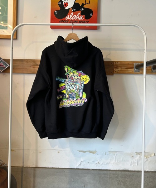 URBAN ISLAND SOCIETY(アーバンアイランドソサエティ)の「【URBAN ISLAND SOCIETY/アーバンアイランドソサエティ】UIS MAITAI HOODIE/パーカー プルオーバー スウェット ハワイアン トロピカル グラフィック(パーカー・メンズ・ブラック/オレンジ/ライム・SMALL/MEDIUM/LARGE/X-LARGE)」の5枚目の写真