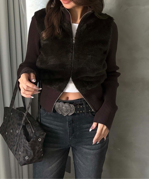 sedacle girl(セダクルガール)の「フェイクファードライバーズニット(ニット/セーター・レディース・ブラウン/ブラック・MEDIUM/SMALL)」の1枚目の写真