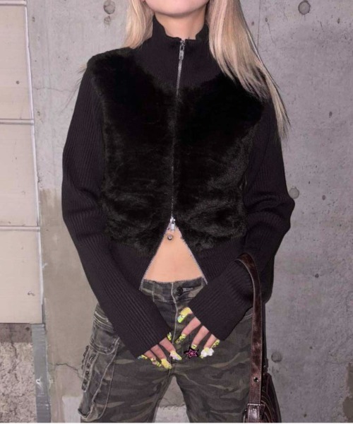 sedacle girl(セダクルガール)の「フェイクファードライバーズニット(ニット/セーター・レディース・ブラウン/ブラック・MEDIUM/SMALL)」の4枚目の写真