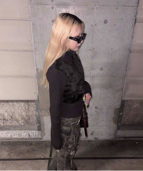 sedacle girl(セダクルガール)の「フェイクファードライバーズニット(ニット/セーター・レディース・ブラウン/ブラック・MEDIUM/SMALL)」の5枚目の写真