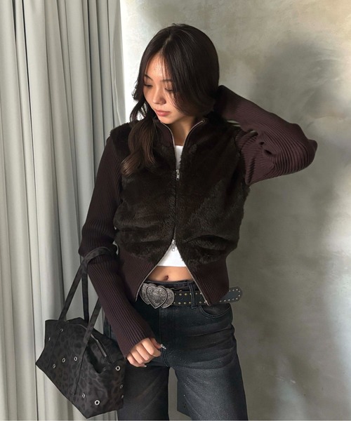 sedacle girl(セダクルガール)の「フェイクファードライバーズニット(ニット/セーター・レディース・ブラウン/ブラック・MEDIUM/SMALL)」の20枚目の写真