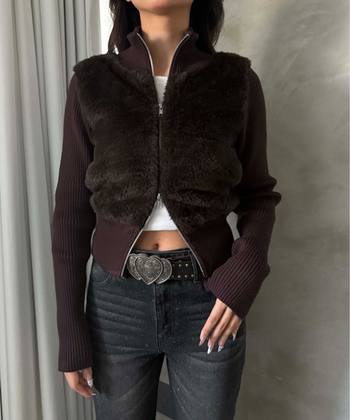 sedacle girl(セダクルガール)の「フェイクファードライバーズニット(ニット/セーター・レディース・ブラウン/ブラック・MEDIUM/SMALL)」の21枚目の写真