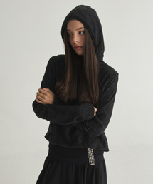 MULAN FLOWER HIGHNECK HOODIE - BLACK
