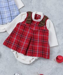 キッズのロンパース（レッド/赤色系・チェック柄）ファッション通販