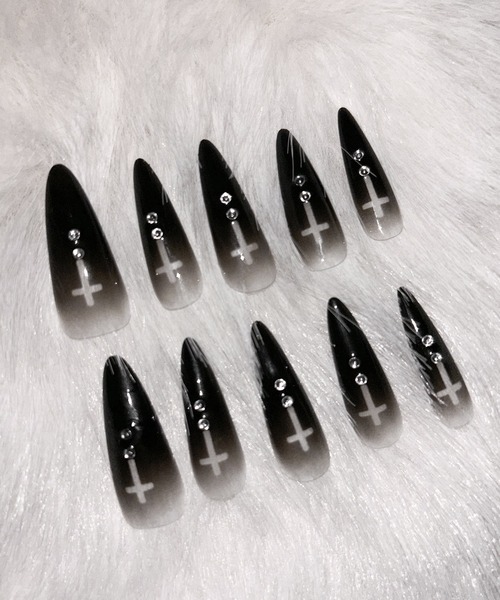 グラデーションシアークロスポイントロングネイルチップ ／ gradation