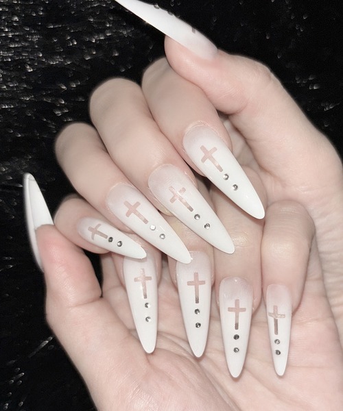 グラデーションシアークロスポイントロングネイルチップ ／ gradation