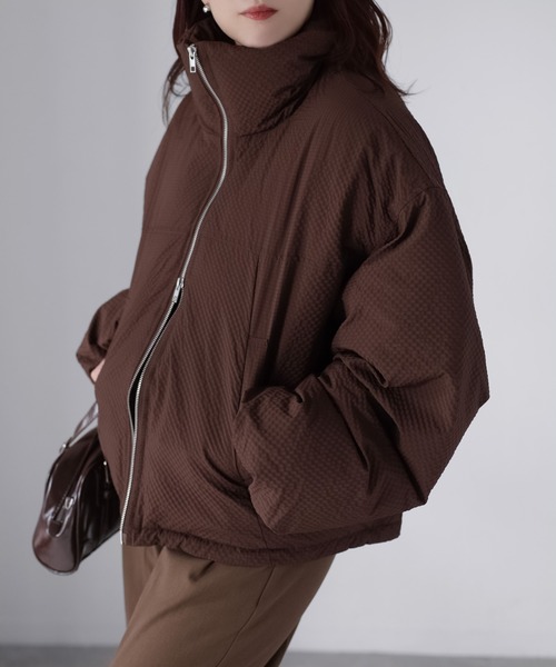 Riberry（リベリー）の「チェックサッカースタンドカラーショートダウン（ダウンジャケット/コート・レディース・ベージュ/ブラウン/アイボリー/ブラック・FREE）」の12枚目の写真