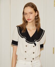 SALON DE YOHN（サロンドヨーン）の「Short Sleeve Ruffle Collar Wrap Blouse_ Ivory（シャツ/ブラウス）」