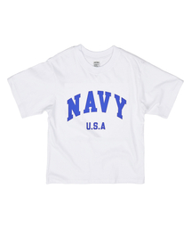 PAPERBOY（ペーパーボーイ）の「ネイビー U.S.A 半袖Tシャツ-ホワイト&ブルー（Tシャツ/カットソー）」