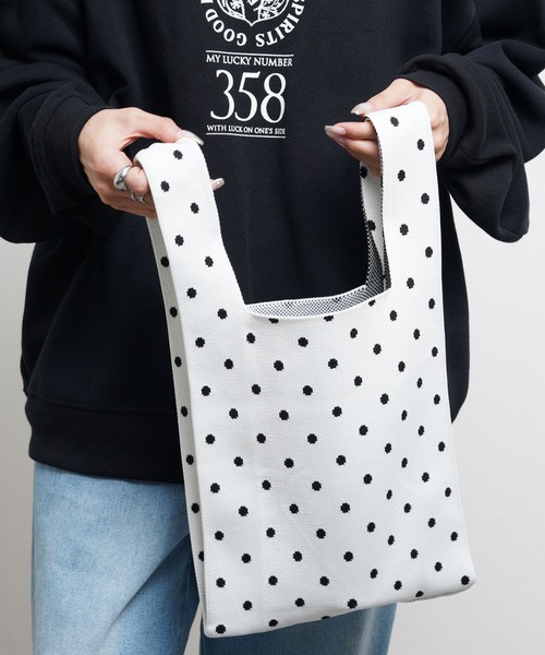 Chillfar（チルファー）の「ニットトートバック（トートバッグ・レディース・ホワイト/ブラック・FREE）」の5枚目の写真