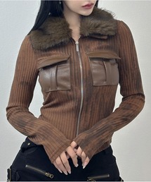 FOLLOWIN（フォロウィン）の「【2WAY】ファームラ加工リブダブルジップジャケット（テーラードジャケット）」