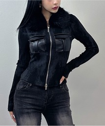 【2WAY】ファームラ加工リブダブルジップジャケット