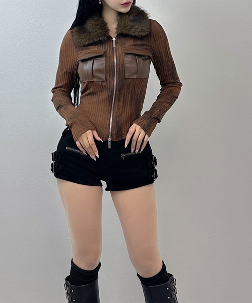 FOLLOWIN（フォロウィン）の「【2WAY】ファームラ加工リブダブルジップジャケット（テーラードジャケット・レディース・ブラウン/ブラック/カーキ・FREE）」の15枚目の写真