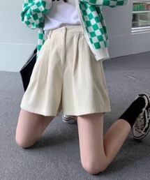 コーデュロイ素材 ハイウエストデザイン ショートパンツ