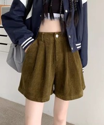 コーデュロイ素材 ハイウエストデザイン ショートパンツ