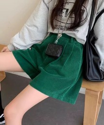 コーデュロイ素材 ハイウエストデザイン ショートパンツ