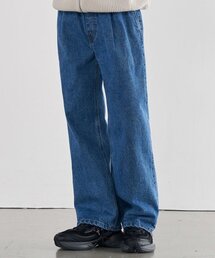 ワンタックワイドバンディングデニムパンツ [ソフトミドルブルー]
