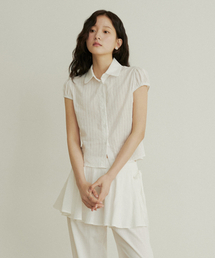 ADAUL（アダウル）の「See through stripe cap sleeve blouse - white（シャツ/ブラウス）」