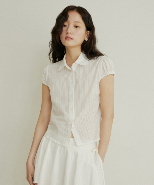 ADAUL（アダウル）の「See through stripe cap sleeve blouse - white（シャツ/ブラウス・レディース・ホワイト・SMALL/MEDIUM）」の2枚目の写真