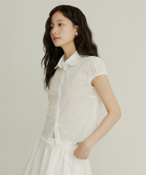 ADAUL（アダウル）の「See through stripe cap sleeve blouse - white（シャツ/ブラウス・レディース・ホワイト・SMALL/MEDIUM）」の3枚目の写真
