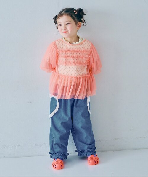 p.premier（ピードットプルミエ）の「ハートポケットフリルパンツ（その他パンツ・キッズ・サックスブルー/ピンク/レッド/インディゴブルー・80/90/100/110/120/130/140）」の5枚目の写真