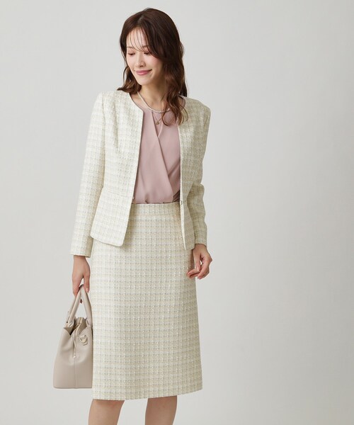 日本製／セットアップ】ファンシーツィードのセミAラインスカート