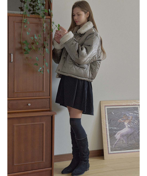 AVANT-G(アバン)の「Wave Quilting Short Padding - KHAKI(ダウンジャケット/コート・レディース・カーキ/ブラック・FREE)」の7枚目の写真