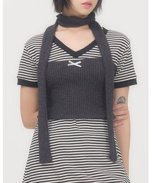 RIBBON KNIT TUBE TOP (CHARCOAL)