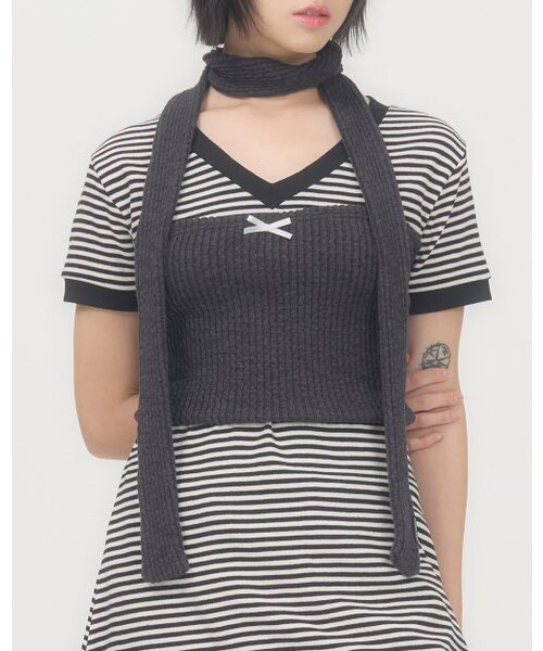 ZIZEMUSEUM(ジゼミュージアム)の「RIBBON KNIT TUBE TOP (CHARCOAL)(Tシャツ/カットソー・レディース・その他・FREE)」の1枚目の写真