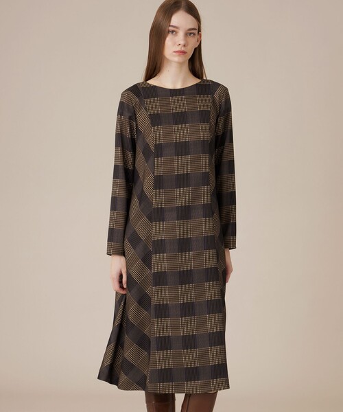MACKINTOSH LONDON（マッキントッシュ ロンドン）の「プリントチェックワンピース（ワンピース・レディース・ブラウン/ブラック・38/40）」の2枚目の写真