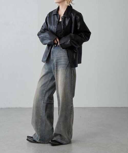 切替デザインワイドデニムパンツ（デニムパンツ）｜Lui's（ルイス）の
