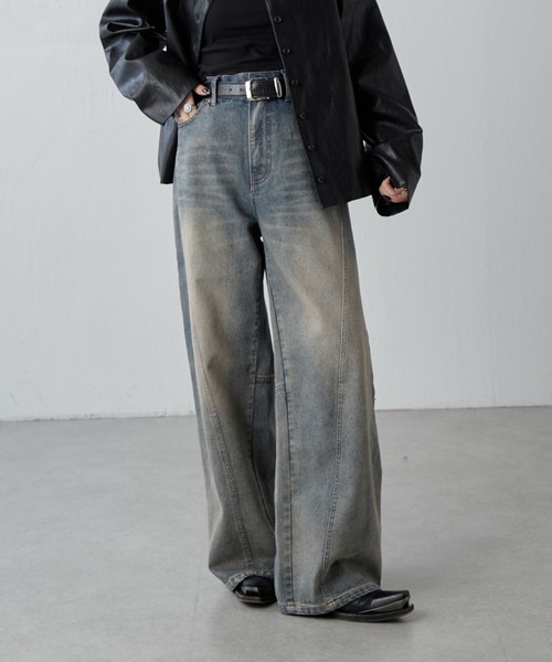 Lui's（ルイス）の「切替デザインワイドデニムパンツ（デニムパンツ・レディース・インディゴブルー/ブラック・36/38）」の7枚目の写真