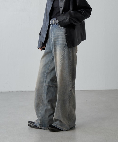 Lui's（ルイス）の「切替デザインワイドデニムパンツ（デニムパンツ・レディース・インディゴブルー/ブラック・36/38）」の3枚目の写真