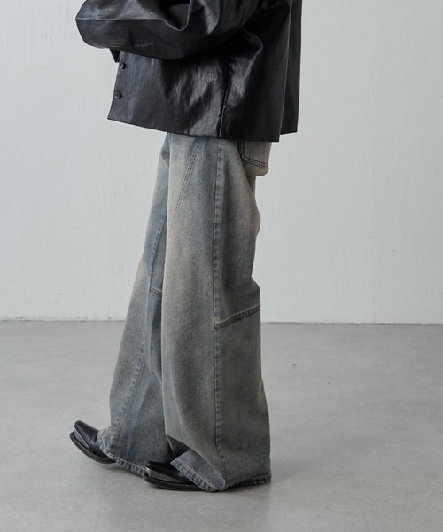 Lui's（ルイス）の「切替デザインワイドデニムパンツ（デニムパンツ・レディース・インディゴブルー/ブラック・36/38）」の6枚目の写真