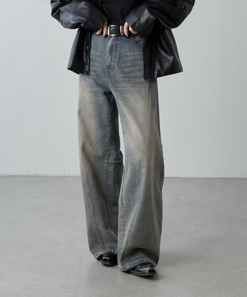 Lui's（ルイス）の「切替デザインワイドデニムパンツ（デニムパンツ・レディース・インディゴブルー/ブラック・36/38）」の10枚目の写真