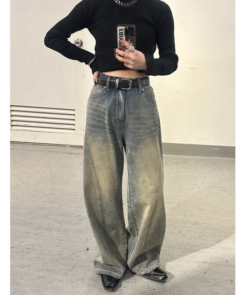 Lui's（ルイス）の「切替デザインワイドデニムパンツ（デニムパンツ・レディース・インディゴブルー/ブラック・36/38）」の19枚目の写真