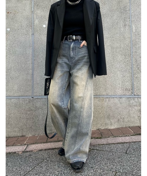 Lui's（ルイス）の「切替デザインワイドデニムパンツ（デニムパンツ・レディース・インディゴブルー/ブラック・36/38）」の20枚目の写真