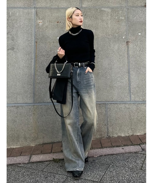 Lui's（ルイス）の「切替デザインワイドデニムパンツ（デニムパンツ・レディース・インディゴブルー/ブラック・36/38）」の12枚目の写真