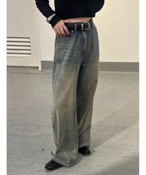 Lui's（ルイス）の「切替デザインワイドデニムパンツ（デニムパンツ・レディース・インディゴブルー/ブラック・36/38）」の22枚目の写真