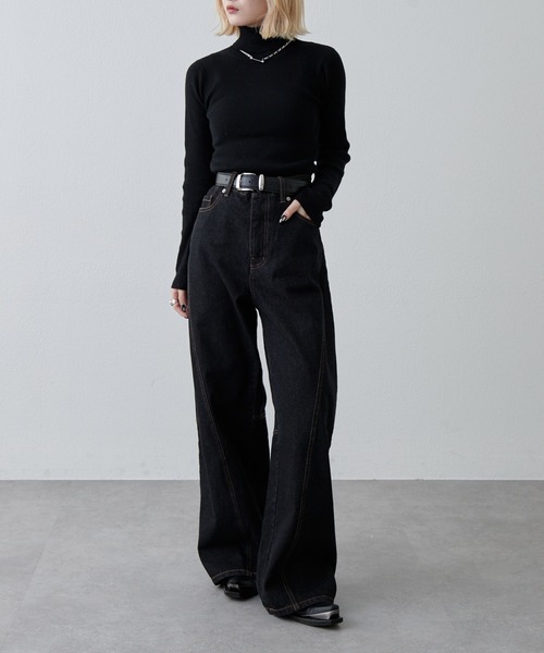 Lui's（ルイス）の「切替デザインワイドデニムパンツ（デニムパンツ・レディース・インディゴブルー/ブラック・36/38）」の20枚目の写真