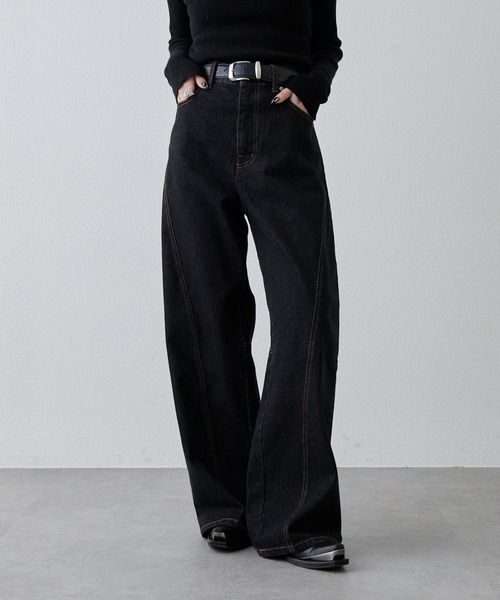 Lui's（ルイス）の「切替デザインワイドデニムパンツ（デニムパンツ・レディース・インディゴブルー/ブラック・36/38）」の17枚目の写真