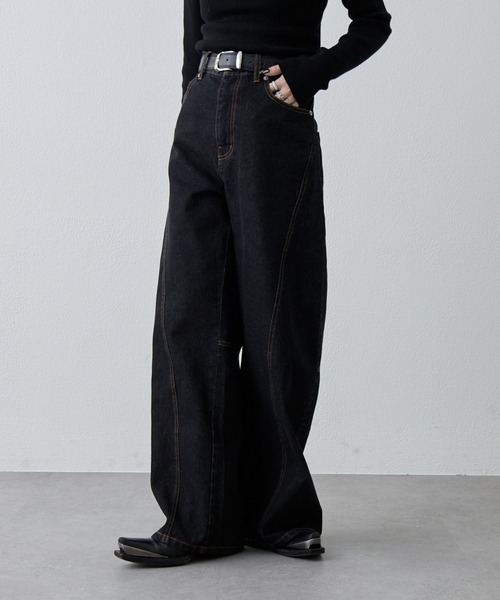 切替デザインワイドデニムパンツ（デニムパンツ）｜Lui's（ルイス）の